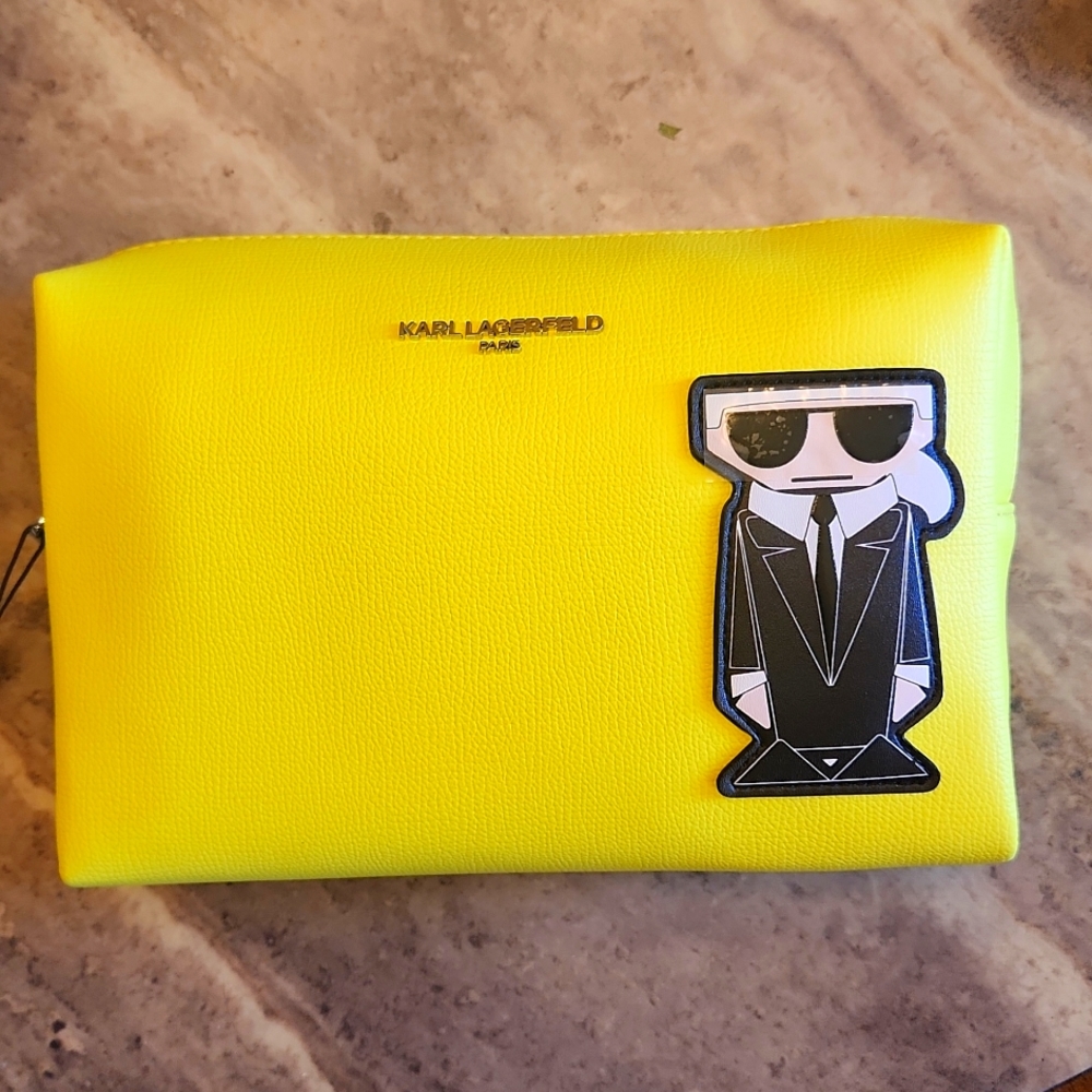 Karl Lagerfeld bright yellow makeup bag new